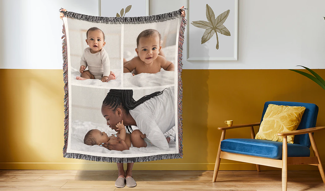 Mink Touch Foto-Decke von Printerpix|Personalisierte Decken|Große Fotodecke auf Doppelbett mit Bild eines Mädchens|Fotodecke mit Größenvergleich|Fotodecke schwarz-weiß Collage Bild||||||