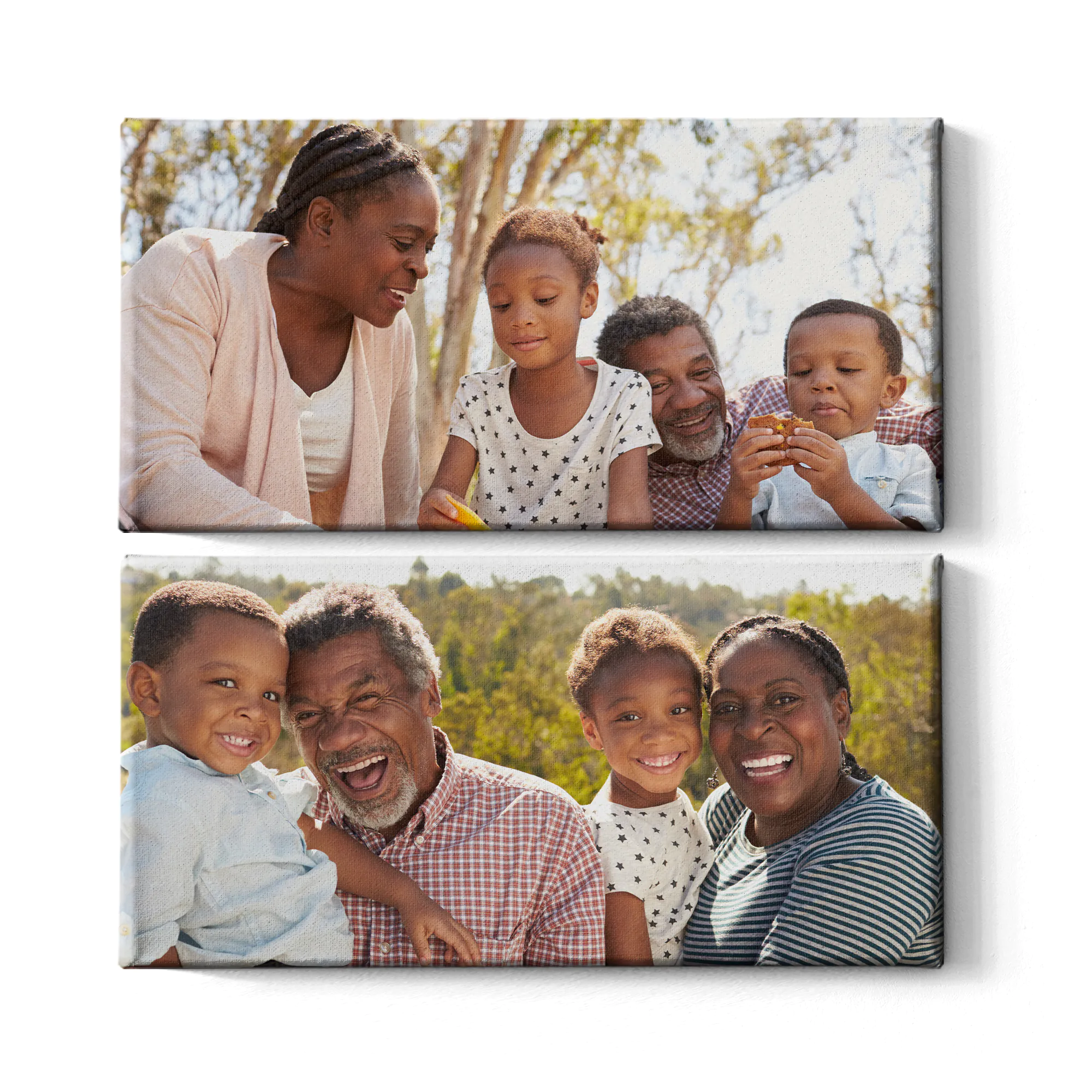 ["Personalised photo canvas prints from Printerpix", "Collage canvas print of two cheerful friends", "Canvas print sizes", "Mother lovingly kissing her young son on a canvas print", "Gallery wall with canvas prints", "Canvas print of a couple enjoying their holiday", "", "", "", "", ""]||||||||||