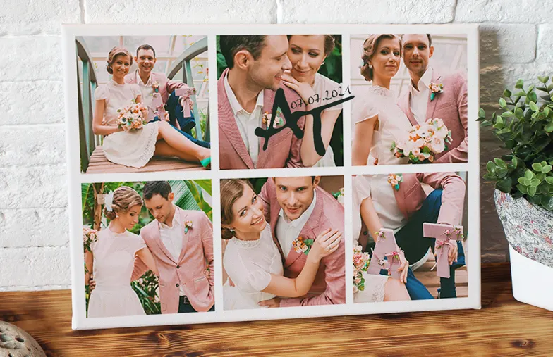 Fotocollage von Familienbildern auf Leinwanddruck
