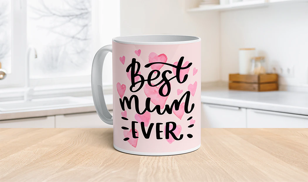 ["Personalised Photo Mugs from Printerpix", "Mother and baby holding a custom mug with cartoon design from Printerpix with 'Dad' text", "Personalised photo mug with an image of a crawling baby in an animal onesie", "Mother and daughter holding custom-made photo mugs with family pictures", "Kissing couple with personalised mugs with text", "Personalised photo mug with a photo of a dog on it", "", "", "", ""]||||||||||