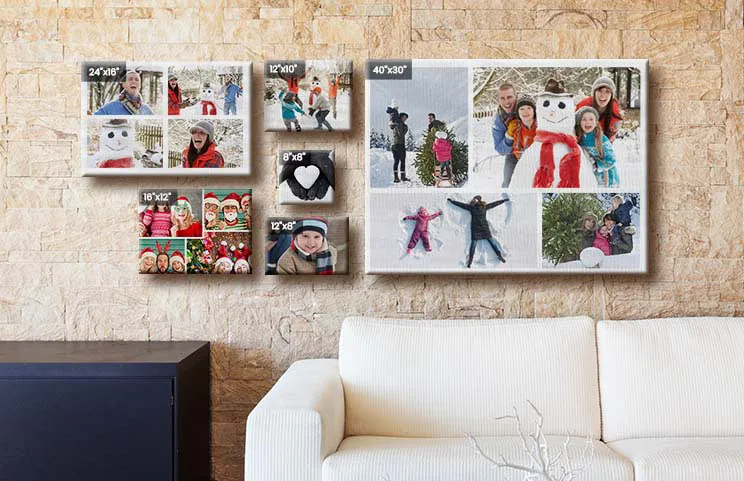 Fotocollage von Urlaubsfotos auf Leinwanddruck an der Wand aufgehängt