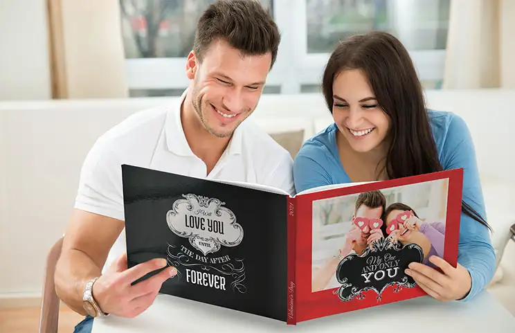Family photo album with custom-printed cover and family name