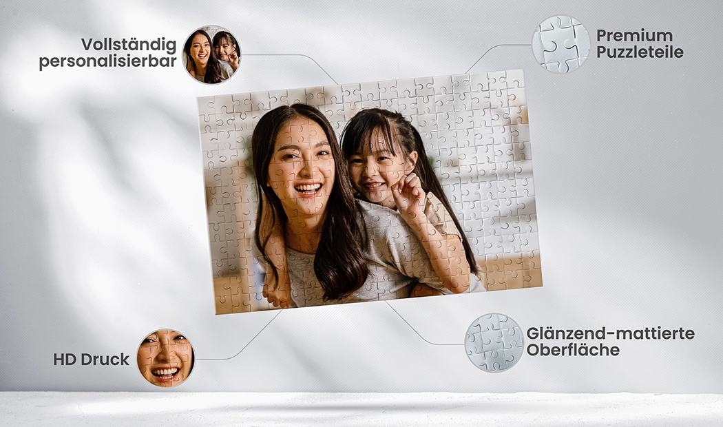 Personalisiertes Puzzle mit HD-Druck, zeigt glückliche Mutter und Tochter – ein einzigartiges Geschenk in Premiumqualität.